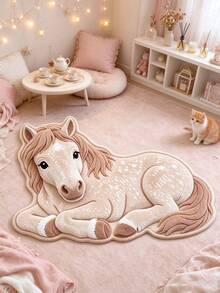 1pc Spotted Pony Shaped Rug, Decorative Carpet, Floor Mat, Living Room Carpet, Bedroom Carpet, Animal Carpet, Door Mat - Multicolor - View 1