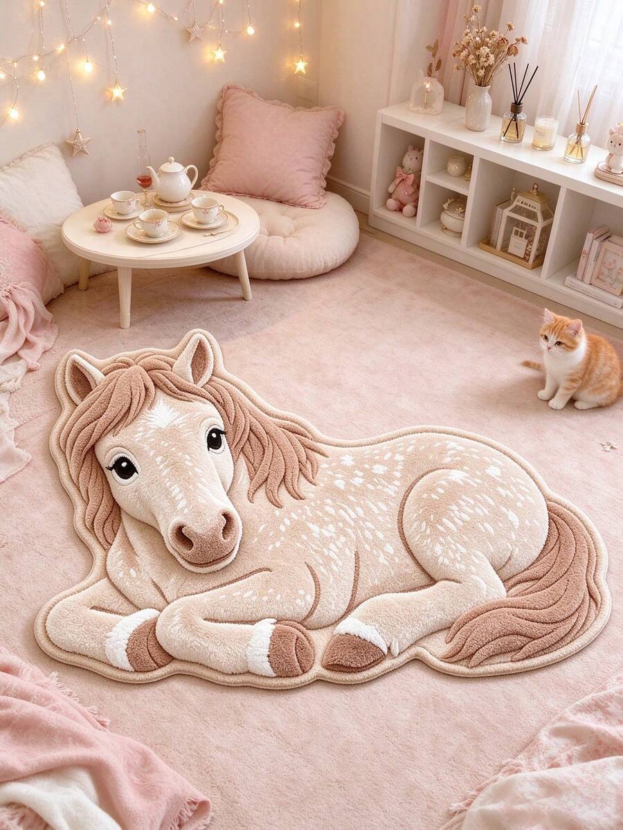 1pc Spotted Pony Shaped Rug, Decorative Carpet, Floor Mat, Living Room Carpet, Bedroom Carpet, Animal Carpet, Door Mat - Multicolor - View 1