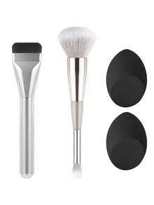 4pcs Makeup Brush Set, Flat Foundation Brush, Dual-Ended Powder Blending Brush, Angled Makeup Sponge, Beginner Makeup Brush Tools - Multicolor - View 13