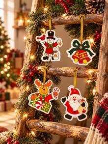 1 Set Christmas Tree Hanging Ornaments With Cute Santa Claus, Reindeer, Snowman And Bell Patterns, Christmas Tree Top Decoration, Suitable For Bedroom, Living Room, Christmas Tree, Fireplace, Window, Holiday Party Background, Indoor Home Display, Gift - Multi-color 6 - View 5