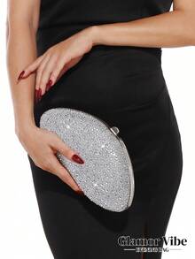 Women's Silver Full Rhinestone Shell Shaped Evening Clutch, Sparkling Crystal Decorated Handbag Wallet, Wedding Bride Banquet Formal Party Purse - Silver - View 4