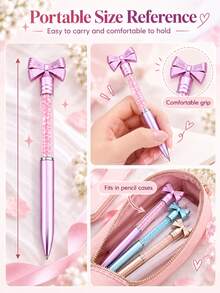 4/8pcs Crystal Bow Ballpoint Pens, Metal-Textured Bow And Glitter Bead Decoration On Top, Macaron Color Scheme Writing Pens, Suitable For School, Office And Journaling, Gift For Women And Girls - Sets - View 6