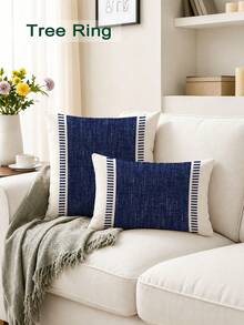 2 Buah Sarung Bantal Dekoratif, Sarung Bantal Motif Geometris, Penutup Resleting Tersembunyi, Dapat Dicuci dengan Mesin, Motif Garis Minimalis, Sarung Bantal Dekoratif Rumah, Sarung Bantal Sofa Ruang Tamu Kamar Tidur, Tanpa Isian Bantal - Biru laut - View 7
