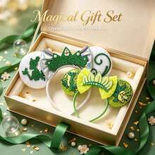 Disney 2Pcs Princess Tiana Minnie Ear Hair Bands, Glitter Green Sequin Lily Flower Decor Hair Hoops, Photo Props For Theme Park Trip, Cosplay Event - Multicolor - View 1