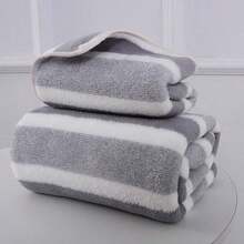 Super Absorbent Quick-Drying Striped Towel, 100% Polyester, Modern Style, Rectangular, Machine Washable And Hand Washable, Suitable For Home, Hotel And Spa - Modern Bathroom Essential - Multicolor - View 8