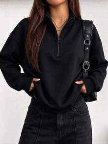 Women's Autumn/Winter Fashion Solid Color Zip-Up Sweatshirt | Exquisite Design | Winter Outfit | Easy To Match | Show Your Style - Black - View 2