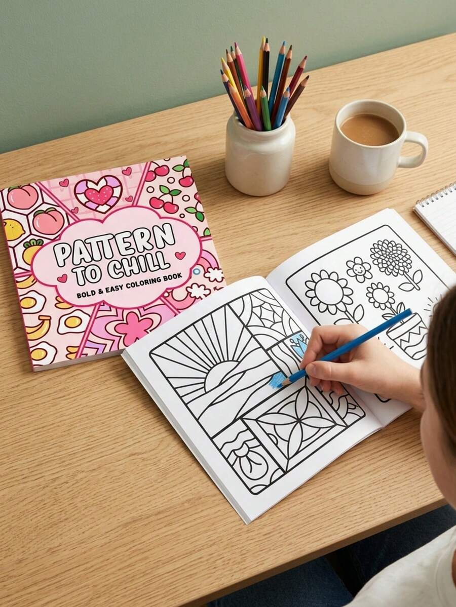 1pc Relaxing Pattern Coloring Book, Soothing Pattern Stress Relief Coloring Workbook, Screen-Free Art Activity Book, Art Supplies, Suitable For Adults Relaxation Birthday Holiday Gift - Single Piece - View 1