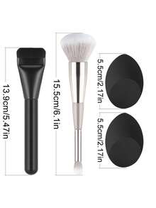 4pcs Makeup Brush Set, Flat Foundation Brush, Dual-Ended Powder Blending Brush, Angled Makeup Sponge, Beginner Makeup Brush Tools - Multicolor - View 10