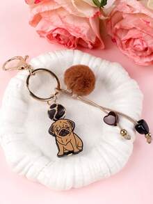 Cute Dog Keychain Wristlet, Silicone Bead Wrist Key Ring & Pom Pom Puppy Bag Charm, Leopard Paw Print Tassel Key Holder For Women - 2924 - View 8