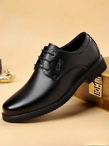 Men Classic Lace-Up Derby Shoes, Sleek Formal Business Footwear For Office & Ceremony - Black - View 1