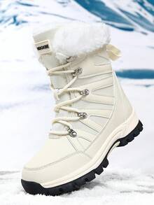 HDOXSE 女款中筒雪地靴，保暖加厚內裡防滑冬季戶外滑雪靴，適用北方雪國 - 2695米色 - 查看 11