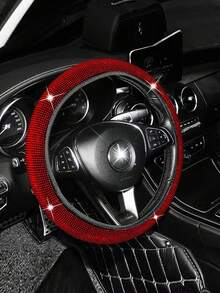 1pc Shiny Rhinestone Crystal Diamond Steering Wheel Cover, Breathable Non-Slip Car Steering Wheel Protector (Fits 14.2"-15.3" Inches) - Multicolor - View 8