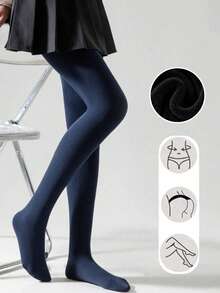 1/2 Pairs Women's Deep Blue Fleece Lined Leggings, Spring/Autumn Elastic Slim Fit Thin Fleece Stirrup Socks - Navy Blue - View 1
