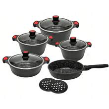 Kitchen Cookware Set With 4 Lidded Pots And Frying Pan, Includes 2 Trivets, For Home Meal Preparation - View 4