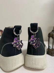 2pcs Wizard Cat Shoe Charms, Gothic Style Shoe Pendant Accessories For Boots, Bags And Keychains - DIY Footwear Decoration, - Purple - View 1