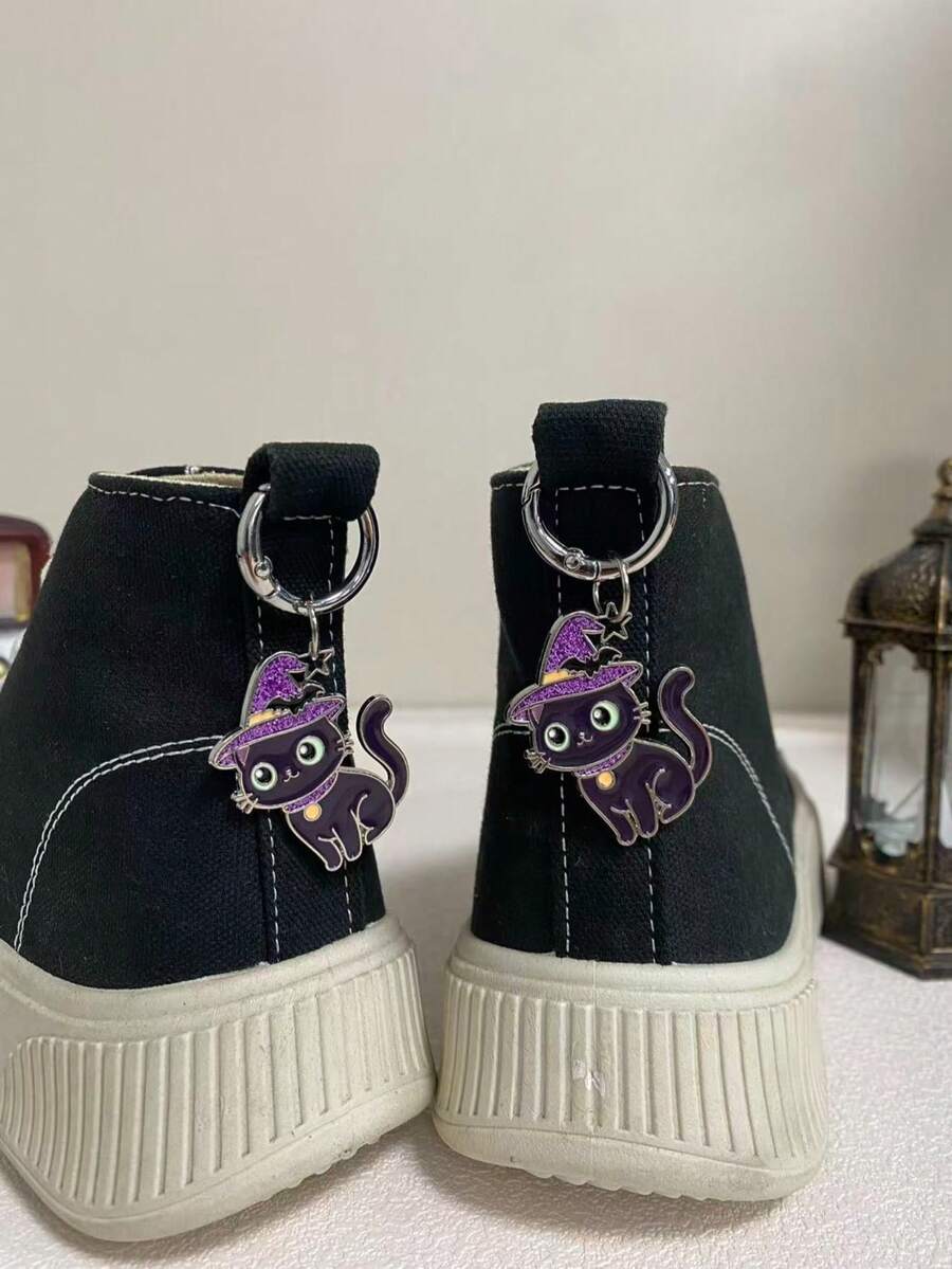 2pcs Wizard Cat Shoe Charms, Gothic Style Shoe Pendant Accessories For Boots, Bags And Keychains - DIY Footwear Decoration, - Purple - View 1