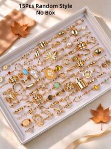 8/15Pcs/Lot Fashion Exquisite Elegant Large Flower Faux Pearl Women Rings Starfish Geometric Irregular Gifts Daily Autumn Winter Outfits Wearing - Irregular Flower Gold Tail Ring - View 10