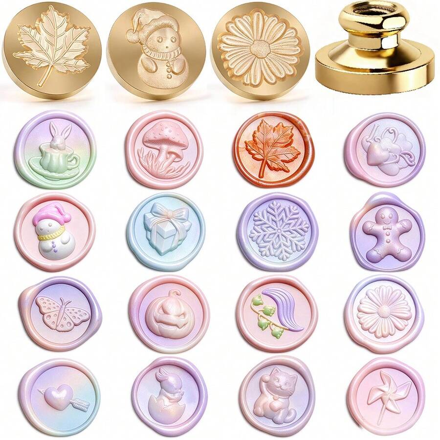 1pc 3D Embossed Snowman/Mushroom/Rabbit/Snowflake/Gift Thickened Brass Wax Seal Stamp Head (Handle Not Included, Handle Needs To Be Purchased Separately), Perfect For Wedding Invitations, Envelopes And Gift Packaging - Single Piece - View 1