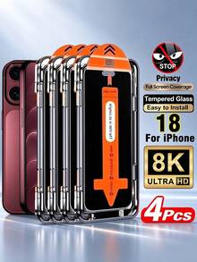 4片裝全螢幕隱私防窺螢幕保護貼，適用於 iPhone 18 Pro Max 17 Pro Max 17e 16e 15 14 13 12 11 16 Pro Max 15 Pro Max Plus X XS MAX XR，9H 鋼化玻璃膜，動態島兼容，防刮、防指紋、保護殼友好、防塵揚聲器、防窺，附安裝工具 - 4 Pieces - 查看 11