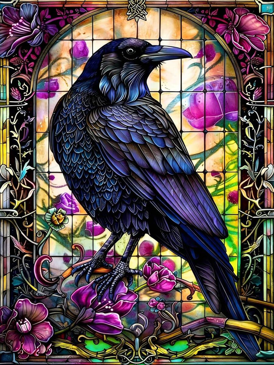 1pc DIY Diamond Painting Sticker Embroidery Animal Bird Crow Home Decor Full Drill 30*40cm/40x50cm - Sets - View 1
