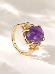 1Pc Natural Amethyst Ring For Women Oval Faceted Gem Stone Open Adjustable Rings Butterfly Charm Crystal Statement Jewelry Wedding Birthday Gift H971 - Ring - View 1