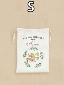 Custom Festive Christmas Drawstring Storage Bag, Personalized, Customized Holiday Organizer, Customizable Name Pouch For Xmas Decor, Secret Santa Gift - Multicolor - View 10