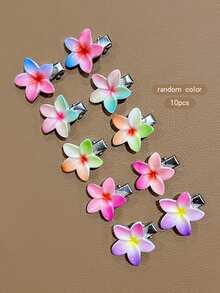 10pcs Random Color Sweet Style Flower Hair Clips, Suitable For Daily Use Hair Accessories - Multicolor - View 8
