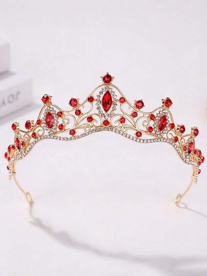 1 Elegant Crown, Embellished With Green Rhinestones, Suitable For Wedding, Party, Birthday Headpiece