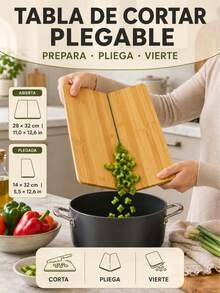 Natural Bamboo Cutting Board With Grey Silicone Strip, Foldable Kitchen Chopping Board For Food Prep, 32x28x1cm Size, Durable Surface - Multicolor - View 9