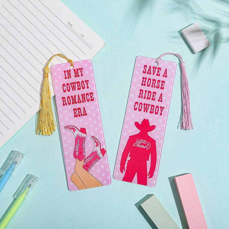 Romantic Pink Denim Acrylic Bookmark, Popular Spicy Read Merchandise From Booktok, A Fun Reading Gift For Fans Of Denim Romance Novels, Western-Style Enthusiasts And Book Lovers
