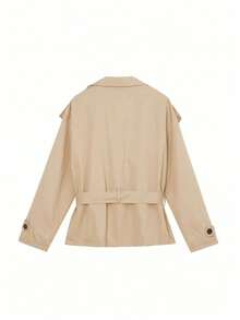Women's Fashion Beige Raglan Sleeve Trench Coat With Belt Design, Autumn Outfit Essential - Light Khaki - View 6