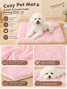 Pink Base Pink Paw Print Polyester Pet Bed Mat, Breathable Washable Thickened Pet Bed, Suitable For Cats And Dogs, All Seasons, Suitable For Small And Medium Pets, Not Suitable For Large Dog Breeds - Pink - View 4