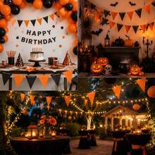 36pcs Black & Orange Triangle Fabric Bunting Flags, Suitable For Weddings, Theme Parties And Indoor/Outdoor Halloween Home Decor - Multicolor - View 8