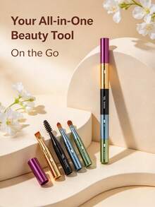 1pc 4-In-1 Portable Makeup Brush Set, Lightweight Detachable Design, Multi-Functional Makeup Tool, Suitable For Eyeshadow, Eyebrow, Lip And Eyeliner, Perfect For On-The-Go Makeup - Multicolor - View 5