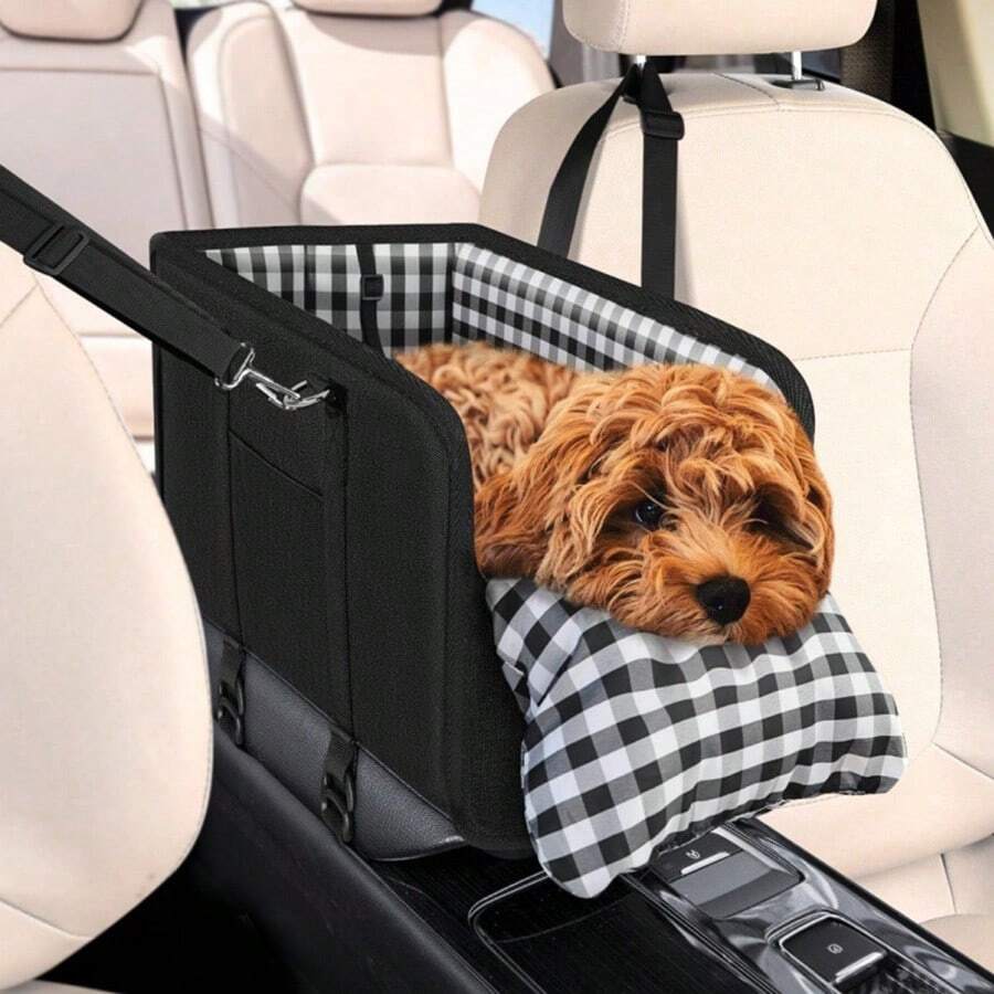 1pc Car Pet Dog Seat - Foldable Pet Car Seat With Seat Belt Support And Anti-Slip Design - Portable Elevated Seat With Cushion And Sturdy Frame, Suitable For Small Dogs Up To 4.99 KG, Fits SUV, Sedan, Van - Center Console Accessory
