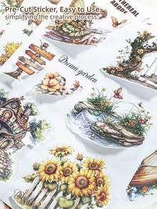 DanSoul 20 Large Fantasy Country Theme Sticker Book, Adult Use, Pre-Cut Dual Material Waterproof Matte PET, Scrapbook DIY Handmade Decoration Stickers, Vintage Journaling Material, Decorative Adhesive Stickers - Journaling Stickers - View 6