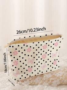 1pc Portable Cosmetic Storage Bag, Polka Dot Pink Butterfly Floral Pattern Double-Sided Print Travel Zipper Makeup Bag, Multi-Function Toiletries Organizer - Multicolor - View 4