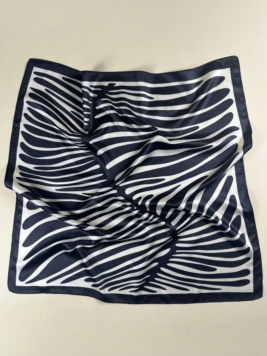 1件女款斑馬紋幾何圖案正方形絲巾 優雅頸巾頭巾 緞面髮飾 - 黑與白 - 查看 1