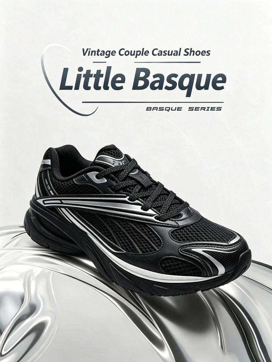 XTEP Little Basque Women's Running Shoes, Mesh Breathable Comfortable Lightweight Retro Sports Sneakers, Black - Black - View 1