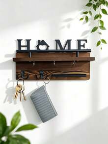 Wall Mounted Wooden Key Holder With HOME Sign, Rustic Key Rack & Mail Organizer, Multifunctional Wall Key Hook, Room Decor, Bedroom Decor For Bedroom, Kitchen, Bathroom, Foyer, Stylish Home Decor, Wall Storage Display Decor For Entryway - View 1
