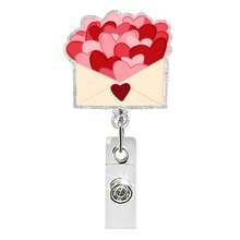 1pc Valentine's Day Acrylic Glitter Dwarf Cat Retractable Badge Reel With Heart Element - Multicolor - View 9