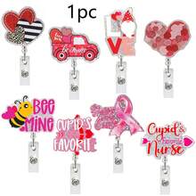 1pc Fun Glitter Pink Heart Acrylic Badge Clip, Valentine's Day Retractable Lanyard - Multicolor - View 6