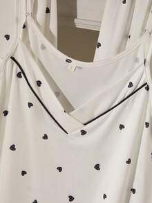 3pcs Women's Autumn/Winter Heart Pattern Trim Front Button Lapel Long Sleeve Top, Camisole Top And Long Pants Pajama Set - White - View 5