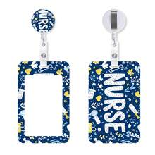 Nurse Theme Badge Reel & ID Card Holder Set, Navy Blue Floral Medical Element Retractable Badge Clip, Cute Nursing Name Tag Holder For Nurse Medical Staff - Rectangle - View 1