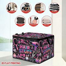 1PC Hair Styling Tool Pattern Foldable Storage Box With Lid, 2D Flat, Zippered Organizer For Clothes, Towels And Bedding, Perfect For Home And Closet Use, Suitable For Miscellaneous Storage, Can Be Placed Under Bed, Best Home Decor Storage Solution - 1 Piece - View 10
