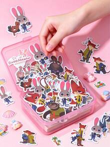 Disney 50pcs Zootopia Stickers, Fun Flash Sloth Judy Carrot Sunflower Vinyl Stickers, Cute Waterproof, Cartoon Stickers Suitable For Water Bottles, Laptops, Phone Cases, Journals, Skateboards, Gift For Cartoon Lovers - A - View 1