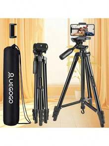 Aluminum Alloy Tripod With Phone Clip, Compatible With Iphone, Android Phones And Action Cameras, For Video Recording, Selfie, Live Streaming, Fashionable Black Aluminum Alloy Tripod - View 1