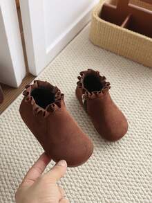 1 Pair Baby Boots, Vintage Brown Suede Ankle Boots, Side Zipper Design, Flexible Soft Sole, Fits Foot Shape, Elegant For Daily Wear - Brown - View 1