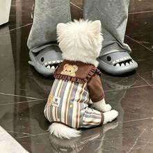 6pcs Stylish Navy Collar Striped Belly Protector Small Dog Bichon Teddy Autumn/Winter Warm Four-Legged Outfit - Multicolor - View 3