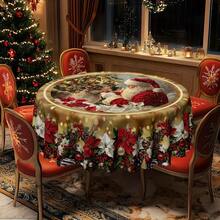 1pc Comfortable Christmas Tablecloth - Santa Claus & Reindeer Snowy Landscape Print, Lace Design, Vibrant Colors Create Festive Atmosphere, Perfect Holiday Gift, Home Party Decoration & Kitchen Outdoor Use - A - View 5